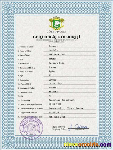 Côte d’Ivoire vital record birth certificate